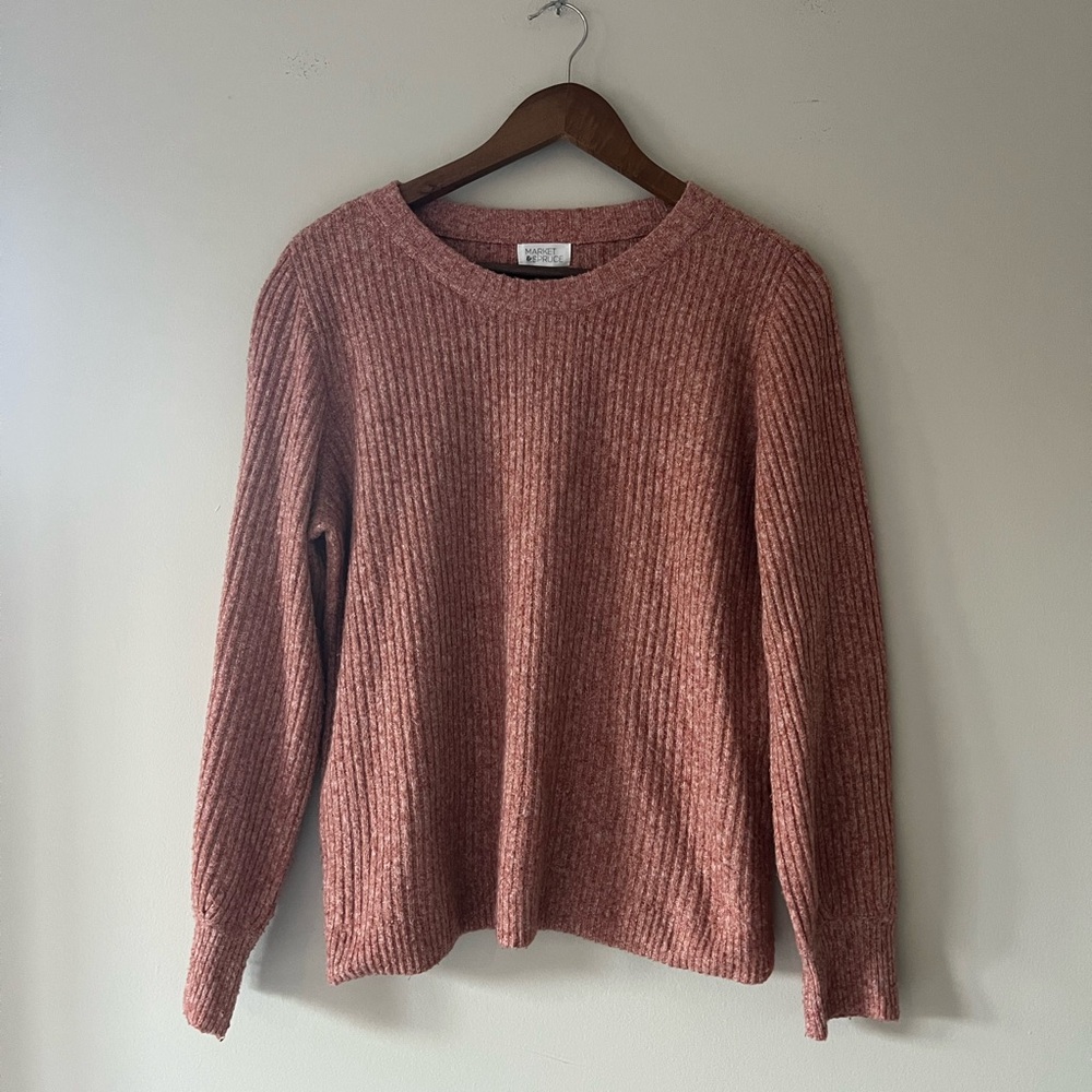 Market & Spruce Cozy Coral Pink Ribbed Crewneck Sweater Size Medium